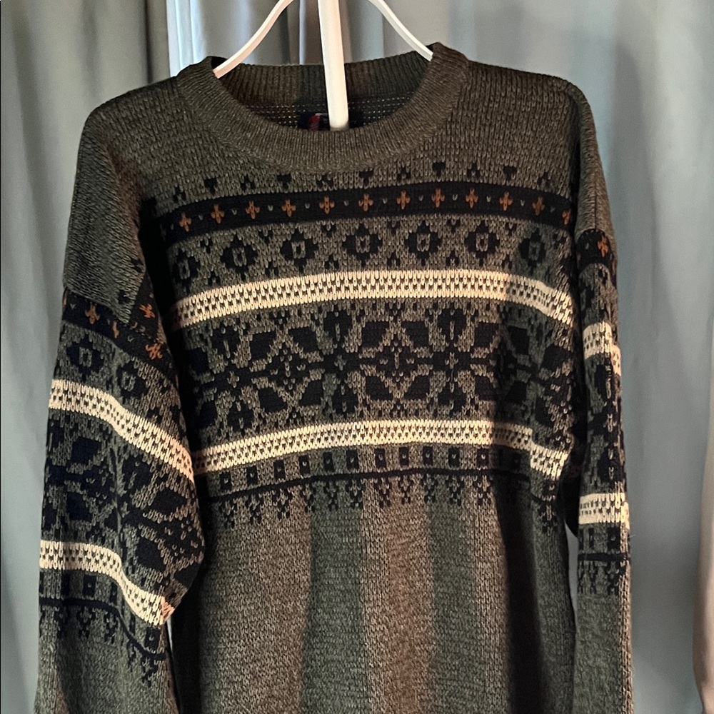 ITC Men's Patterned Crewneck Sweater - Black, Gray, and Cream